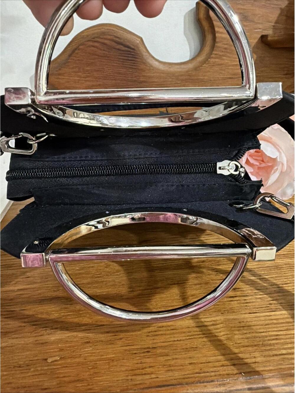 Vintage Classic Kate Spade Black Nylon Handbag Purse Cross Body Silver Handles - Picture 6 of 9